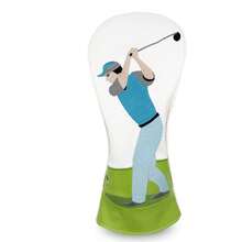 Golf Swing Figure Golf Club Headcover, Colorful 3D Embroidery Exquisite, Thickened PU Padding, Universal 1/3/5 Wood, Casual Retro Men's Golf Club Protector - White - View 11
