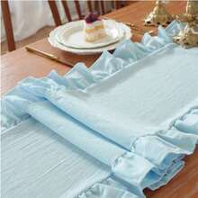 1pc French Vintage Solid Color Ruffle Table Runner, Cute Candy Color White Fabric Tablecloth, Suitable For Wedding, Festival, Party - Multicolor - View 15