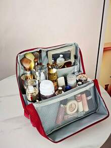 Tas Kosmetik Tegak untuk Wanita, Estetik, Gaya Mewah, Tas Penyimpanan Kosmetik Portabel dengan Kompartemen, Kotak Kosmetik Genggam - View 3
