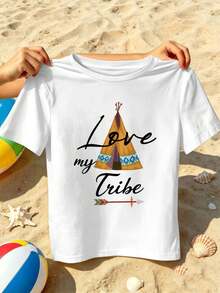 "Love My Tribe" T-Shirt For Women, Spring, Premium Material, Crew Neck, Comfortable Fit, Casual - White - View 2