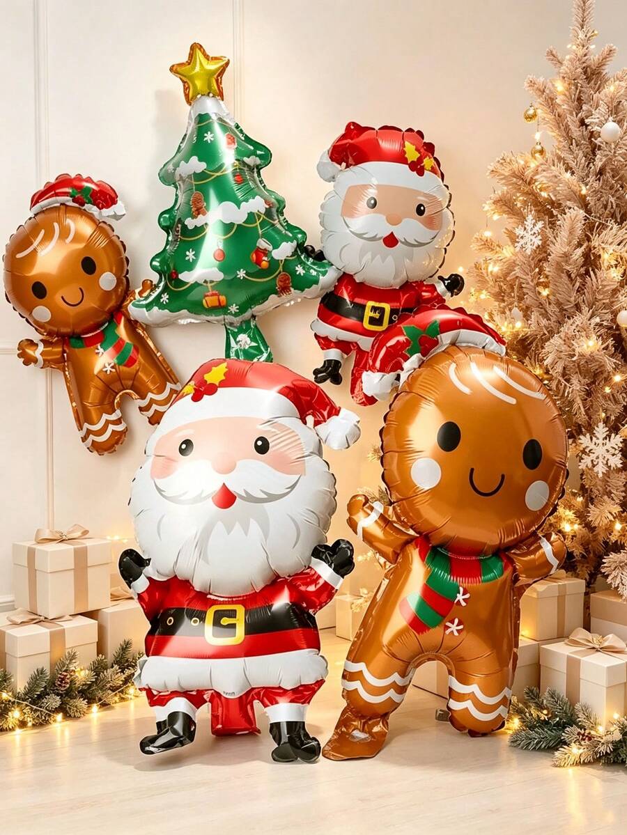 15pcs 16.1 Inch Mini Christmas Old Man Christmas Tree Shaped Aluminum Foil Balloons, Suitable For Christmas Decoration Balloons - View 1