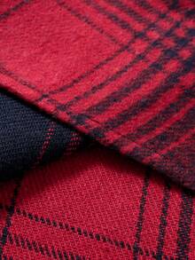 男士長袖法蘭絨格紋襯衫，厚抓絨材質，商務休閒，秋冬款，新灰色 - 紅色和黑色 - 查看 5