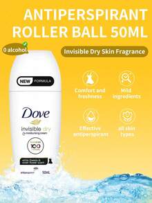Dove 滾珠除臭劑 1 瓶 50ml，隱形乾爽配方，長效汗水與異味防護，衣物不留白痕，溫和保濕，不黏膩腋下止汗劑，適合日常使用 - 新隱形乾爽 - 查看 1
