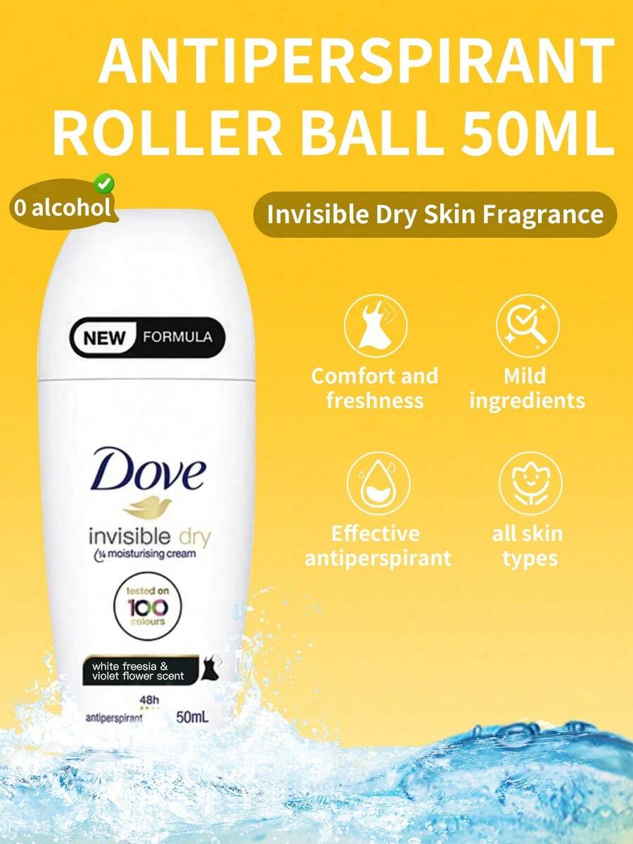 Dove 滾珠除臭劑 1 瓶 50ml,隱形乾爽配方,長效汗水與異味防護,衣物不留白痕,溫和保濕,不黏膩腋下止汗劑,適合日常使用 - 新隱形乾爽 - 查看 1