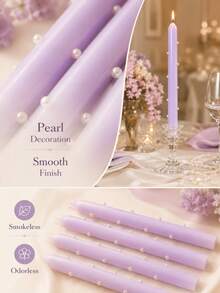 2/4pcs Lavender Pearl Long Stem Candles, Smokeless Soy Wax Candles, Suitable For Wedding Dinner Table, Home Decor, Party And Romantic Atmosphere - Light Purple - View 8