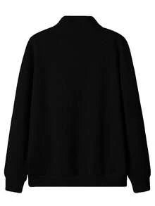Men's Autumn/Winter Classic Solid Color Half-Zip Polo Collar Sweatshirt, Suitable For Daily Social Wear - Black - View 9