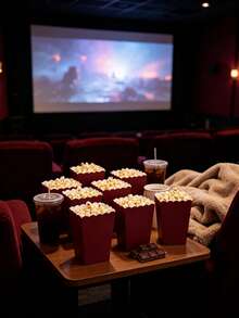 10pcs/20pcs/30pcs Reddish-Brown Popcorn Box,Wave-Edge Popcorn Box For Themed Parties Birthday Parties Housewarming Parties Men And Women - Reddish-brown - View 4