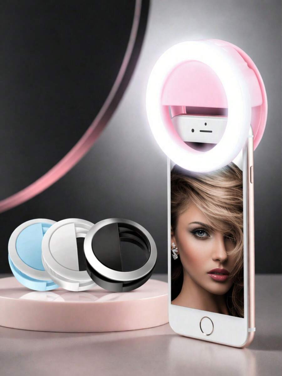 Portable LED Selfie Ring Light, 3-Level Adjustable Brightness – USB Charging, Battery Powered Or Handheld Use, Suitable For Live Streaming, Video Calls And Outdoor Photography Fill Light – White/Pink/Blue/Black 4 Colors Available, Enhance Selfie Effect | Elegant Lighting | LED Lighting Technology - Multicolor - View 1