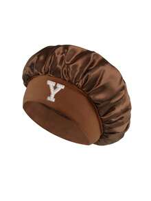 1pc Pearl Letter Print Satin Sleep Cap, Elastic Wide Band, Silky Hair Protection Cap, Suitable For Women's Night Sleep, Travel And Daily Hair Care - Multicolor - View 112