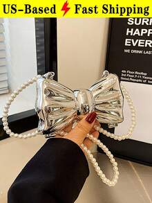 Fashion Mini Bow Evening Bag For Women Chain Strap Crossbody Bag PVC Shoulder Bag Hard Shell Square Bag For Wedding Party Travel Essential - 彩色 - 查看 13