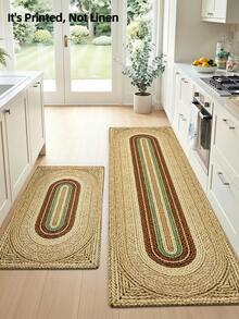 1pc 2D Flat Printed Long Runner Rug, Faux Woven Print Long Floor Mat, Suitable For Bathroom, Kitchen, Outdoor, Hallway, Bedroom, Living Room, Machine Washable Easy To Clean, Non-Slip Entryway Mat, Bedroom Decor Carpet Accessory - Multicolor - View 5