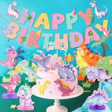1 Set Papier Girlande / 6 Stücke Papier Spiral Hängedekorationen / 3 Stücke Papier Waben Tischdekorationen Dinosaurier Geburtstags Party Dekorationen Pastell Dinosaurier Geburtstags Banner Dinosaurier Hängende Wirbel Tischdekoration - Verschiedenfarbig - Übersicht 7