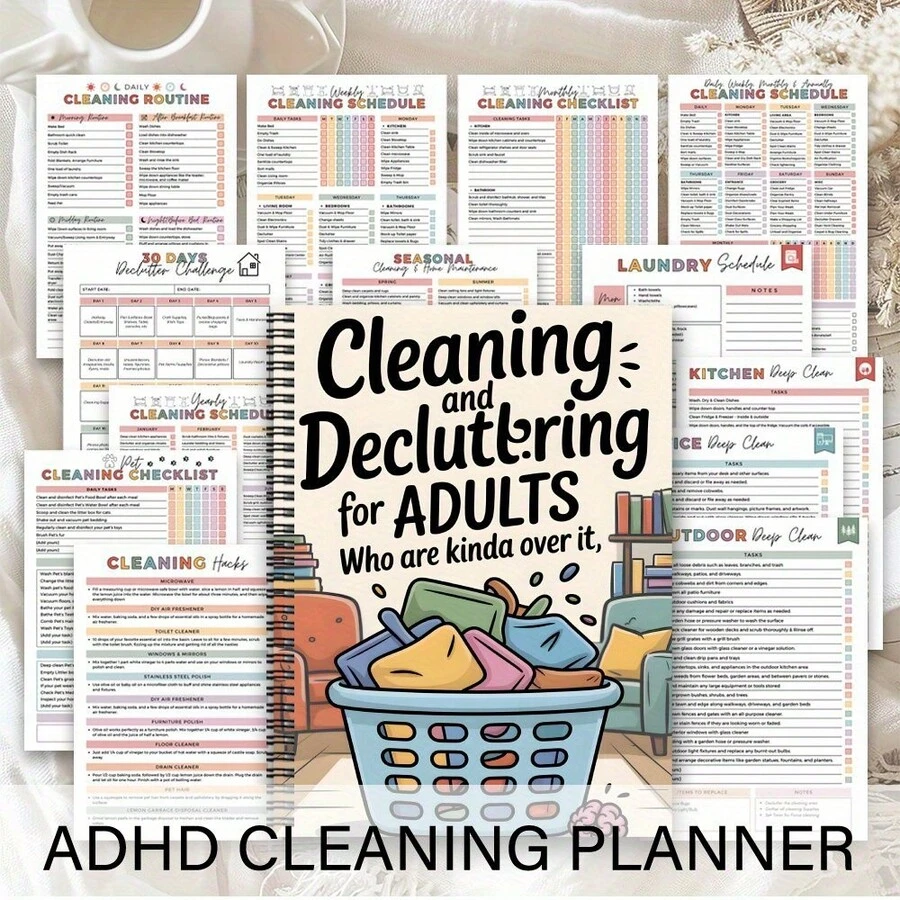 1pc Aesthetic ADHD Cleaning Spiral Notebook, Housework Schedule And Checklist, Professional Home Management Journal For Home Makers, Home Organization System, Daily Task Management - A - View 1
