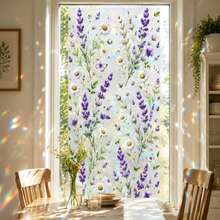Floral Window Stickers Rainbow Glass Decals, Removable Static Cling Window Film, Purple Lavender Flower Sun Catcher For Home Bedroom Bathroom Balcony Decor - Lavender Window Sticker - View 3