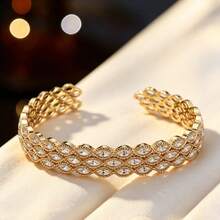 1pc Women's Fashion Multi-Layer Horse Eye Full Rhinestone Open Bangle, Vintage Hollow Adjustable Bracelet, Versatile Exquisite Jewelry For Party And Commute - Bracelet - View 6