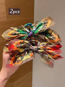 2入女款時尚新款馬卡龍色腰果形小碎花蝴蝶結鯊魚髮夾，適合日常休閒後髮造型，度假與各種節日拍照，波希米亞風，四季可戴，送女友的髮飾禮物，日常通勤約會使用，青春感，滿足日常穿搭需求，海灘度假，易造型，實用單品 - 彩色 - 查看 9