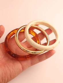 3 pièces Bracelets de mode à deux tons en œil de tigre, convient comme cadeau pour la famille et les amis - Multicolore - Voir 3