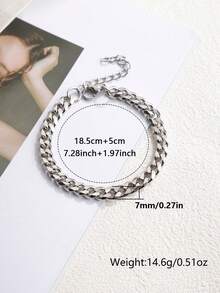 1 pieza Pulsera de pareja con cadena cubana de acero inoxidable - Blanco - Ver 4