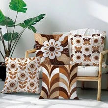 4 piezas de fundas de cojín con estampado floral geométrico vintage marrón, material de terciopelo de piel de melocotón amigable con la piel impreso en un solo lado, fundas de almohada de 45*45CM adecuadas para decoración del hogar interior dormitorio sala de estar habitación fiesta, decoración de sofá fundas de cojín regalo festivo, inserto de almohada no incluido - Multicolor - Ver 7