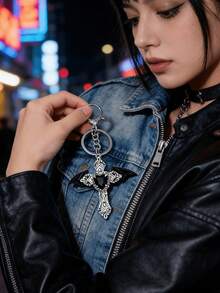 Y2K Gothic Angel Wings Cross Keychain With Rhinestone Heart, Vintage Dark Metal Bag Charm/Pendant, Suitable For Backpacks, Handbags And Car Key Accessories, Unisex Cosplay Party Accessory - Multicolor - View 5