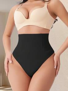 Plus Size High Waist Tummy Control Shaping Thong Panties, High Compression Firming Underwear, Flat Belly, Butt Lift And Shaping Women's Panties - Black - View 7
