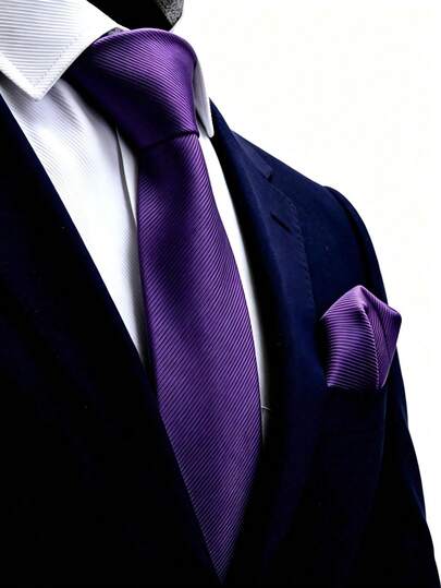 1pc Men's 8cm Gold Textured Tie & Pocket Square Set, Wedding Party Groom Tie Set
