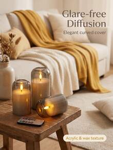 3pcs LED Grey Curved Flameless Artificial Candles, Timer Function, Suitable For Living Room, Wedding, Restaurant - Gray Arc-shaped Sleeve 3 - View 2