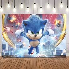 Authorized 1PC Healing Adventure Sonic Theme Birthday Party Decoration Backdrop (82.7x59.1/59.1x39.4/39.4x29.5 Inch), Suitable For Boys Girls Birthday Party Background, Children Newborn Cake Table Party Wall Decoration Banner, Outdoor Indoor Photography Photo Backdrop Props - Multicolor - View 3