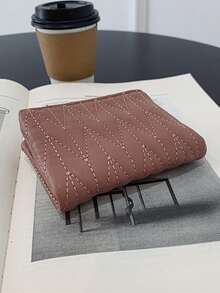 Portefeuille bifold matelassé brodé pour femmes avec poche zippée pour pièces, fentes pour cartes, porte-monnaie multifonction - Rose bonbon - Voir 6