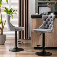 Velvet Swivel Stools With Adjustable Seat Height From 63.5 To 84 Cm, 45 Cm Base, Modern Upholstered Stools With Padded Backrest For Home, Pub Or Kitchen Island, Black, Set Of 2, DE1812BK - Black - View 3