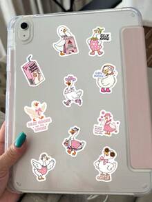 500pcs Cartoon Silly Goose Roll Stickers, Cute Funny Goose Pattern, Suitable For Laptop, Luggage, Phone, Scrapbook, Diary, Skateboard, Etc., Cartoon Graffiti Stickers, DIY Decoration Gift - Pink - View 7