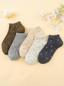 5 Pairs Women's Floral & Striped Invisible Liner Socks For Daily Wear - Multicolor - View 4