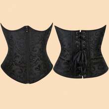 1pc Zipper Jacquard Corset Waist Cincher, Women's Button-Up Waist Trainer Belly Band, Suitable For Party Wear - Black - View 7