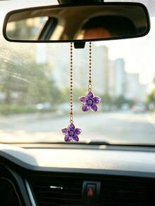 1pc Alloy Cherry Blossom Car Rearview Mirror Hanging Decoration, Car Interior Accessory - A - View 8