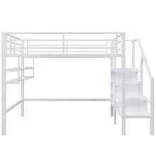 High Bed Frame 140x200cm With Shelves And Storage Space - 白色 - 查看 8