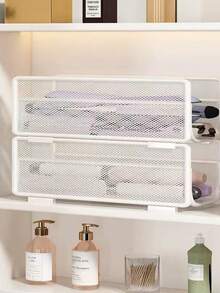 Detachable Stackable Hanging Storage Basket Metal Mesh Hair Curling Iron Beauty Tool Organizer No-Drill Wall-Mounted Cabinet Side Storage Basket Multi-Function Straightener Cosmetic Organizer Bathroom Vanity Space-Saving Storage Accessory - View 13