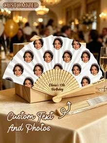 客製化婚禮扇子，可印照片與姓名/Logo，經典 DIY 扇子，高品質、裝飾性、個性化、時尚精緻，扇子節 - 彩色 - 查看 2