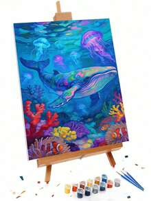 Colorful Whale Jellyfish Coral Reef DIY Oil Painting By Numbers Canvas Handcraft Adult Home Decoration 8x12/16x20inch Holiday Gifts Frameless Ocean Marine Life Artwork - Sets - View 3