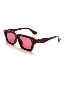 1 Pair Square Full Frame Glasses, Personalized Fashion Glasses, Unisex Style, Casual Glasses, Suitable For Daily Wear, Street Photography And Party Accessory, Back To School Season - Burgundy - View 3