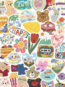 90pcs Cute Korean Style Watercolor Stickers For Phone Case, Diary, Guitar, Skateboard, Laptop Decoration, Self-Adhesive - Korean-style Water-based Pen - View 1