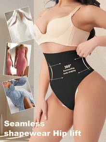 Plus Size High Waist Tummy Control Shaping Thong Panties, High Compression Firming Underwear, Flat Belly, Butt Lift And Shaping Women's Panties - Black - View 4