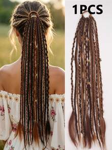 Wig ekor kuda sintetis kepang tangan gaya Bohemian 24 inci (1 buah), ideal untuk pemakaian sehari-hari & liburan. - MultiWarna - View 13