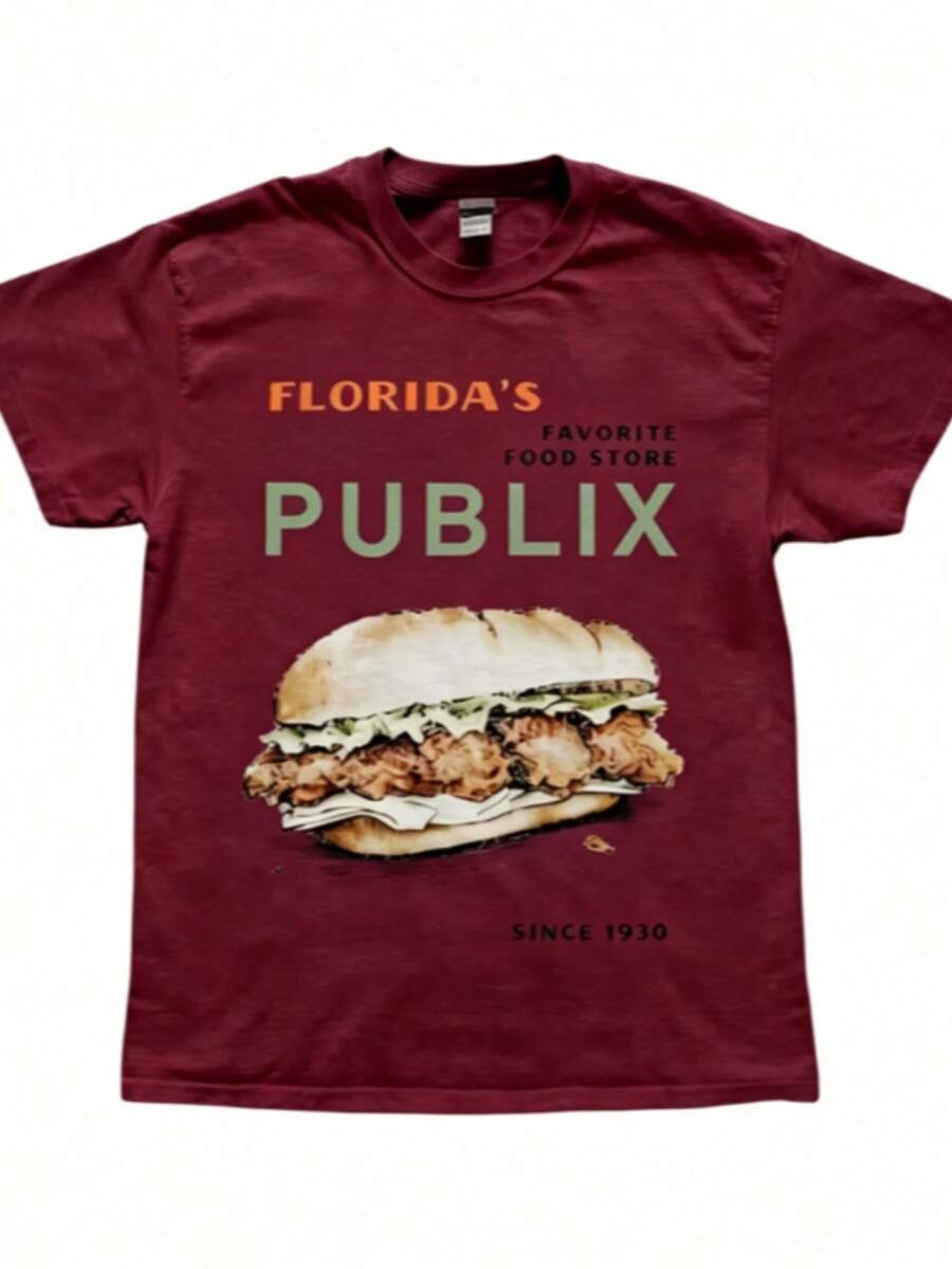 Cozy Publix Shirt, Pub Sub Vintage StyleShirt, Publix Sub Fans, Floridas FavoriteGrocery Store, Florida SupermarketMenswear Top Underwear Tshirt - 酒紅色 - 查看 1
