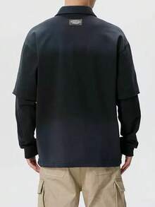 Adidas Men's New Fake Two-Piece Sports Casual Long Sleeve Polo Shirt - Black - View 3