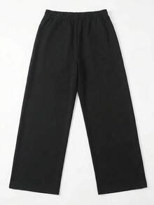 SU ER Men's Summer Casual Elastic Waist Drawstring Loose Draped Lazy Wide Leg Curved Hem Long Pants - Black - View 3