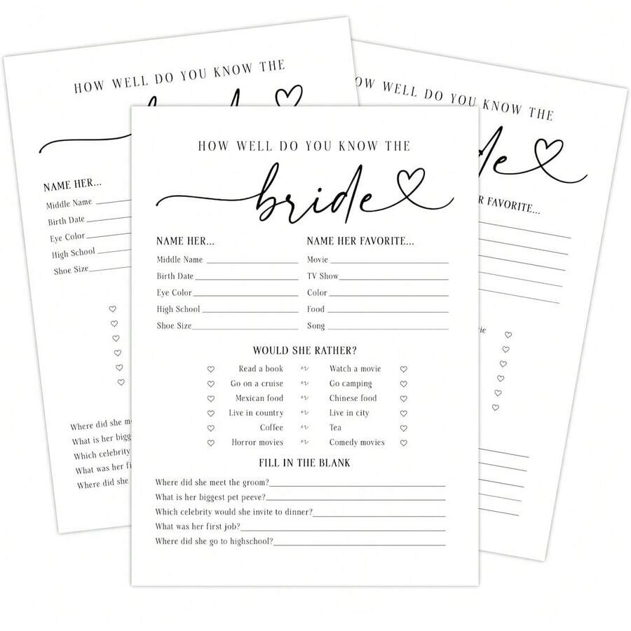 How Well Do You Know The Bride? Bridal Shower Games, Fun Wedding Party Games And Activities, What She Prefers - Style a - View 1