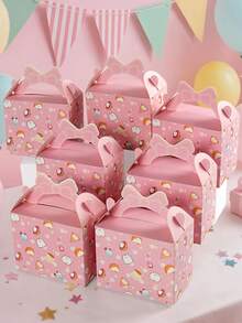 10pcs/1pc Pink Bow Gift Box Set, Cute Cat Pattern Birthday Party Favor Box, Girls Birthday Party Supplies, Dessert Candy Chocolate Packaging Box, Wedding Favor Box, Baby Shower Party Decoration, Small Gift Packaging Box - Pink Bow Gift Box - View 5