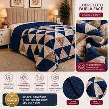Cobre Leito Queen Dupla Face 2,60x2,40 Matelado Ultrassônico Estampas Exclusivas Decoração - Azul Royal - Visão 4