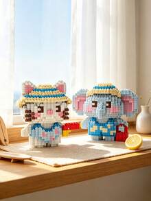 1500pcs Mini Micro Building Blocks Summer Beach Animal Series DIY Assembly Figurine Cute Cartoon Elephant Monkey Fox Rabbit Kitten Desktop Home Decor Holiday Stress Relief Handmade Ornament Gift For Teens And Adults - Multicolor - View 9