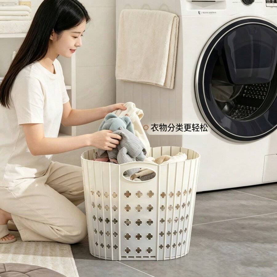 Keranjang/Tempat Penyimpanan Pakaian Lipat Kapasitas Besar (64,5cm/25,39in) - Kotak Penyimpanan Pakaian Plastik Tugas Berat Ukuran Besar dengan Pegangan, Desain Hemat Ruang Modern Cocok untuk Penggunaan di Rumah, Tahan Lama dan Mudah Diatur (Dapat Dilipat untuk Penyimpanan Mudah), Keranjang Cucian, Tempat Penyimpanan, Perlengkapan Rumah Tangga - View 1